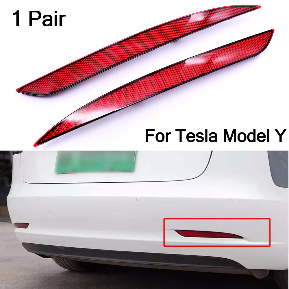 2pcs Tail Rear Bumper Reflector Red Reflective Light Strip For Tesla Model Y #1495817-00-C #1495818-00-C Reflector Accessories