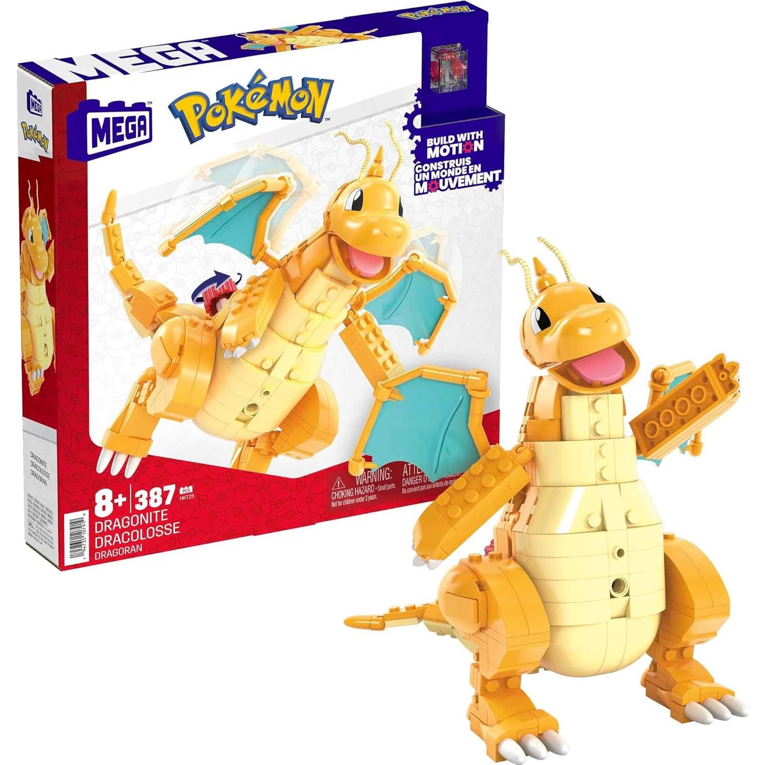 Pokemon Assembled Figure Blocks Toy MEGA Construx Pokémon Dragonite 388 Blocks Moving Building Set HKT25 without Box