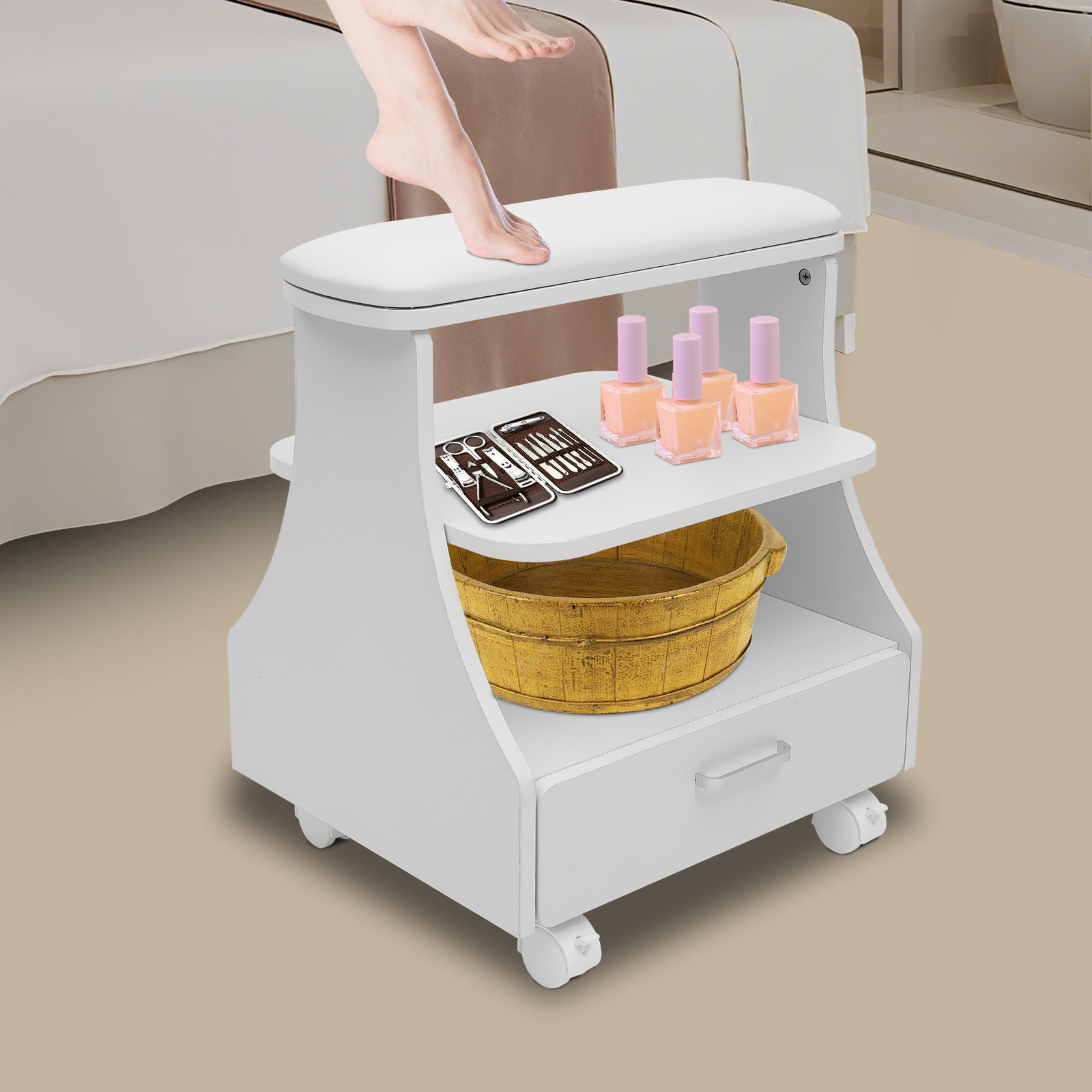 Schoonheidssalon Nagel Voetenbad Spa Draagbare Schoonheidsspecialiste Trolley Winkelwagen voor Voetsteun Manicure Pedicure Massagetafel 3-kleuroptie