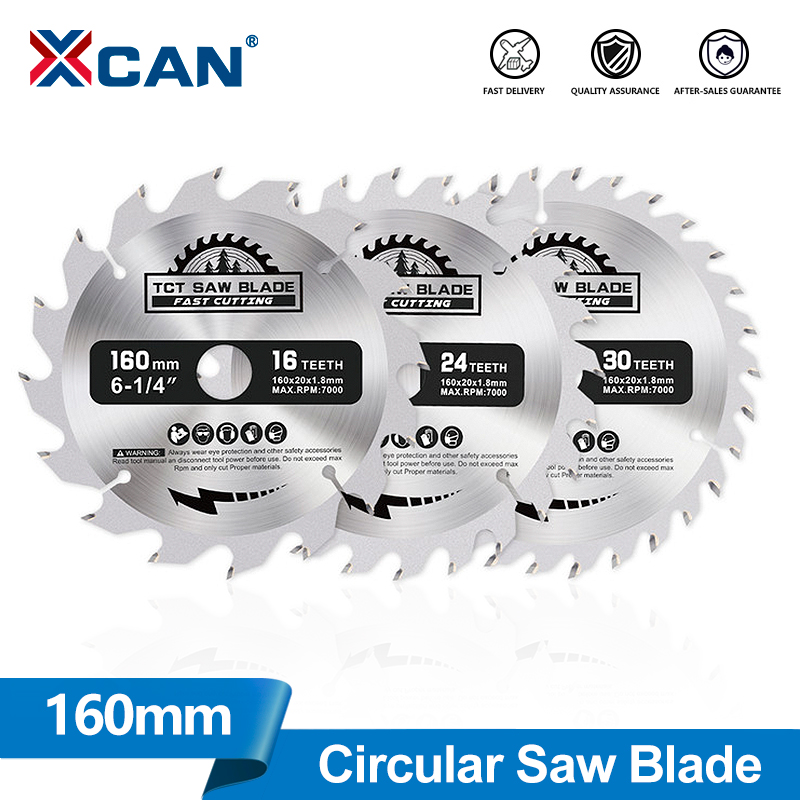 XCAN 1 PC ใบเลื่อยวงเดือน 160 มม.ตัดไม้แผ่นคาร์ไบด์ใบเลื่อย BORE 20 มม.ตัดไม้เครื่องมือ 16/24/30/48/60/80T