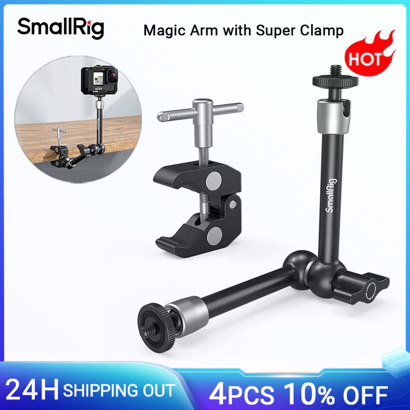 SmallRig-klem met 1/4" en 3/8" schroefdraad en verstelbare wrijvingsvermogen scharnierende magische arm met 1/4" schroefdraad voor monitor