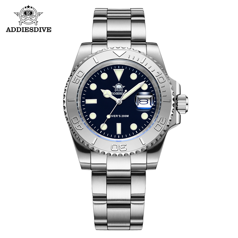 ADDIESDIVE montre à Quartz pour hommes 200m étanche lunette en céramique montre en acier loupe miroir verre BGW9 bleu lumineux montre de plongée