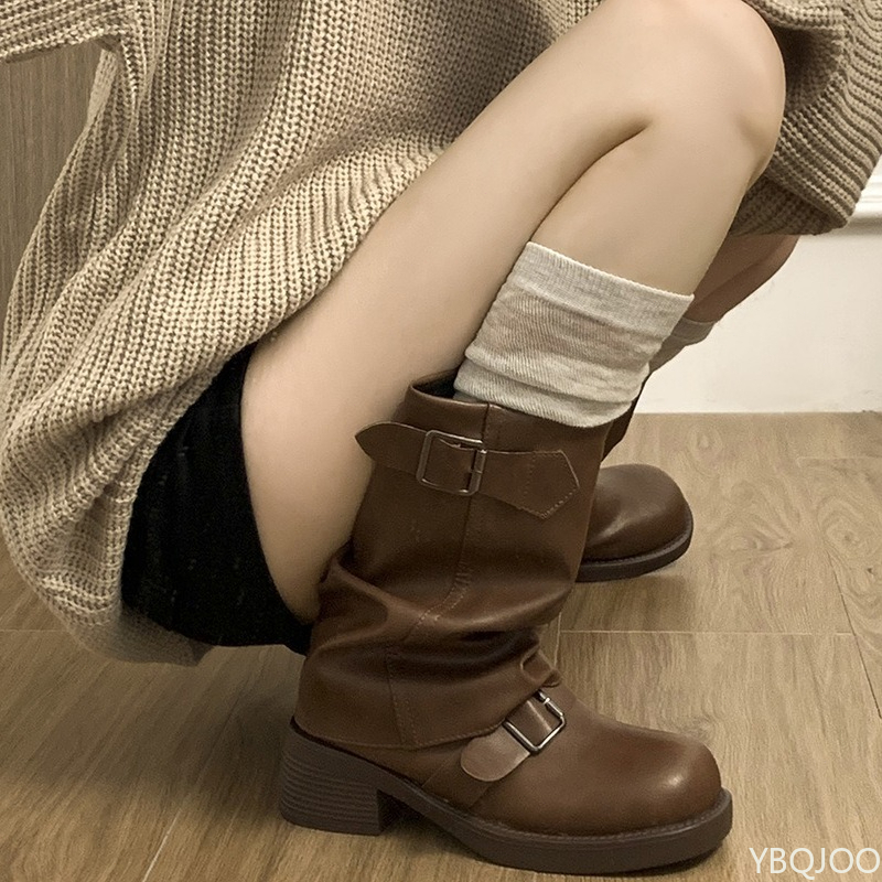 Herbst- und Wintermode, Retro-braune Western-Cowboystiefel, Damenstiefel, 2025, neuer Look, schlanke, dicke und gestapelte kurze Stiefel
