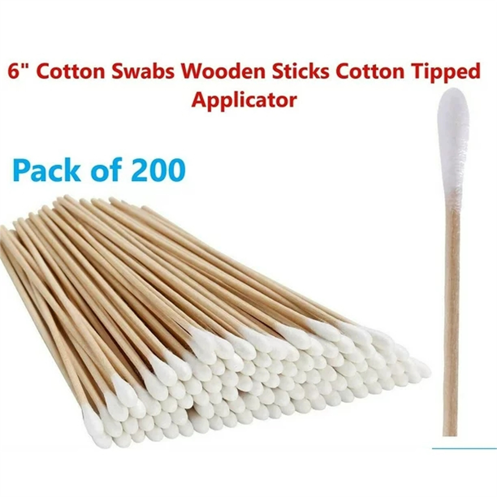 Coton-Tige Dégraissé à Tête Unique de 6 Pouces, Long, de Purification, 200 Pièces