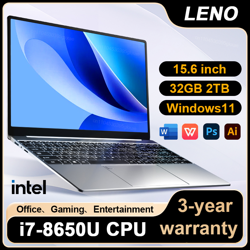 LENO nuevo ordenador portátil de 15,6 pulgadas Windows 11 Intel Core i7 8650U 32GB 2TB 1920*1080 HD ordenador para juegos PC Gamer office Ultra delgado Notebook