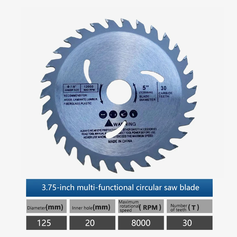 1개 125mm 5인치 원형 톱날 30개 치아 카바이드 목재 절단 디스크 20mm 보어 목공용
