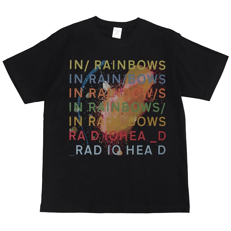 Radiohead Rock Band Print American Street Hip Hop Vintage Preto Camiseta de manga curta unissex