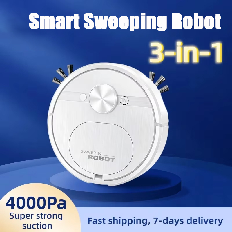 Robot de barrido inteligente, aspirador recargable 3 en 1, silencioso, potencia de succión de 4000Pa, ideal para alfombras y pelo de mascotas