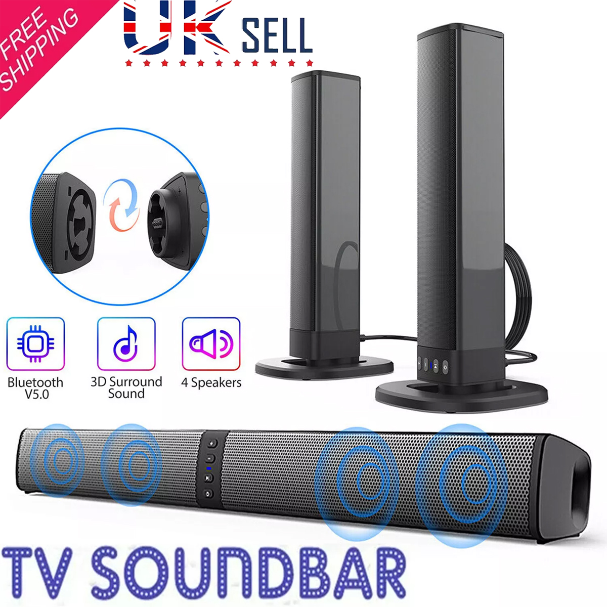 Abnehmbare Soundbar 3D Sound Blaster Bar Audio TV PC Computer Subwoofer Wireless Heimkino-Lautsprecher