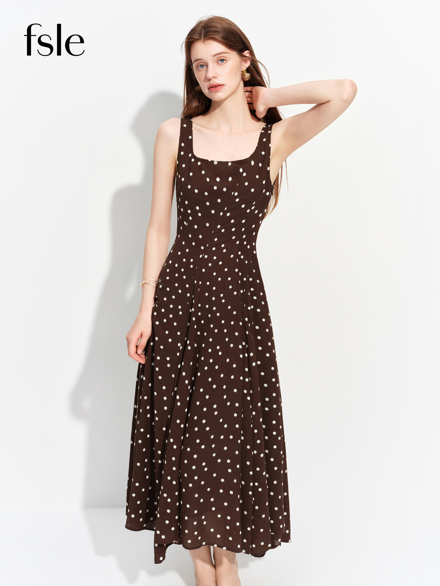 FSLE 2026 zomerjurk voor dames met vierkante halslijn, A-lijn midi-jurk, mouwloze, taille-aansluitende, zwierige maxi-jurk voor minimalistische, rustige luxe stijl