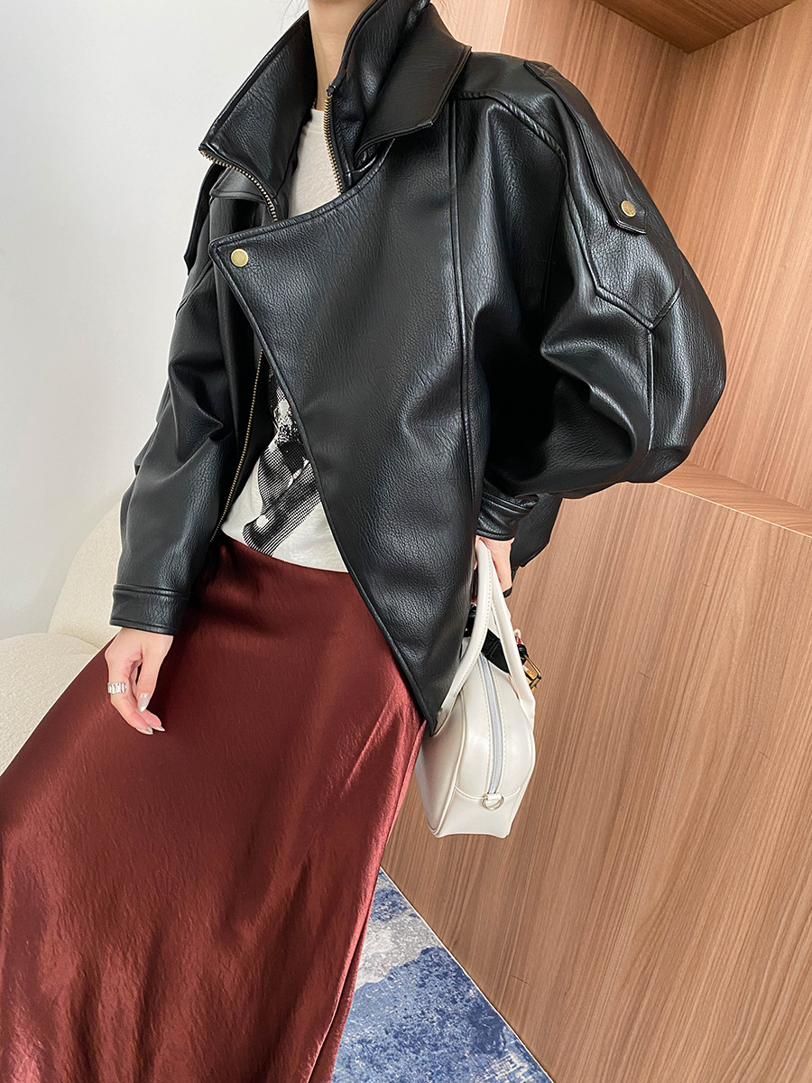 Primavera e outono feminino casual cor sólida gola manga comprida jaqueta solta