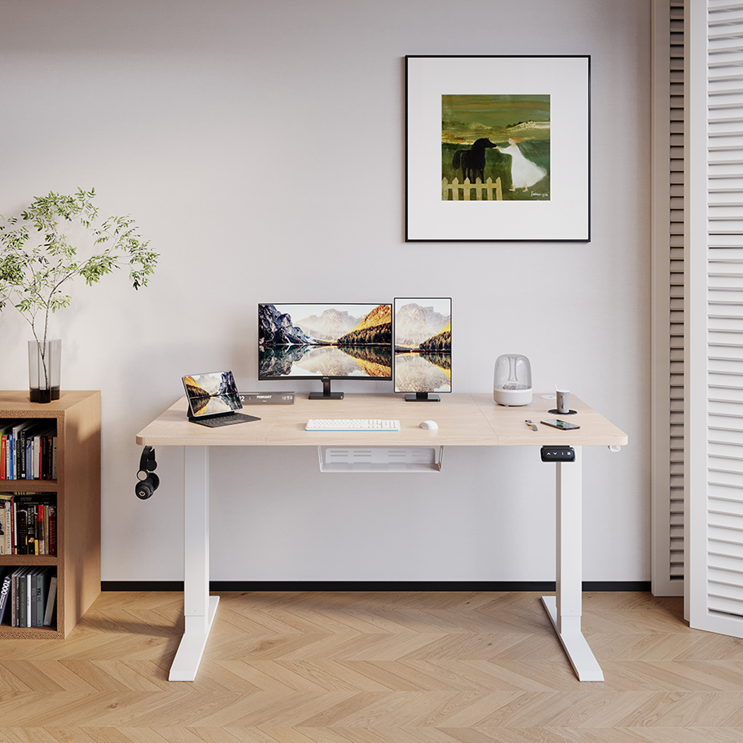 Devoko Höhenverstellbarer Schreibtisch Elektrischer mit Tischplatte 140x60cm Höhenverstellbarer Tisch Stehschreibtisch