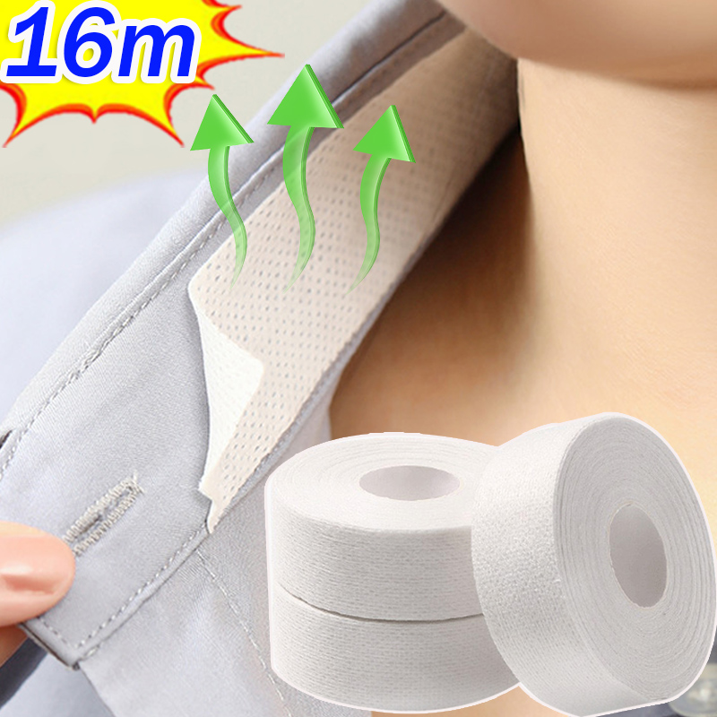 Protector de cuello desechable de 16m para hombres y mujeres, Protector de cuello autoadhesivo antisuciedad, forro de camisa, almohadilla para el sudor, Protector de cuello