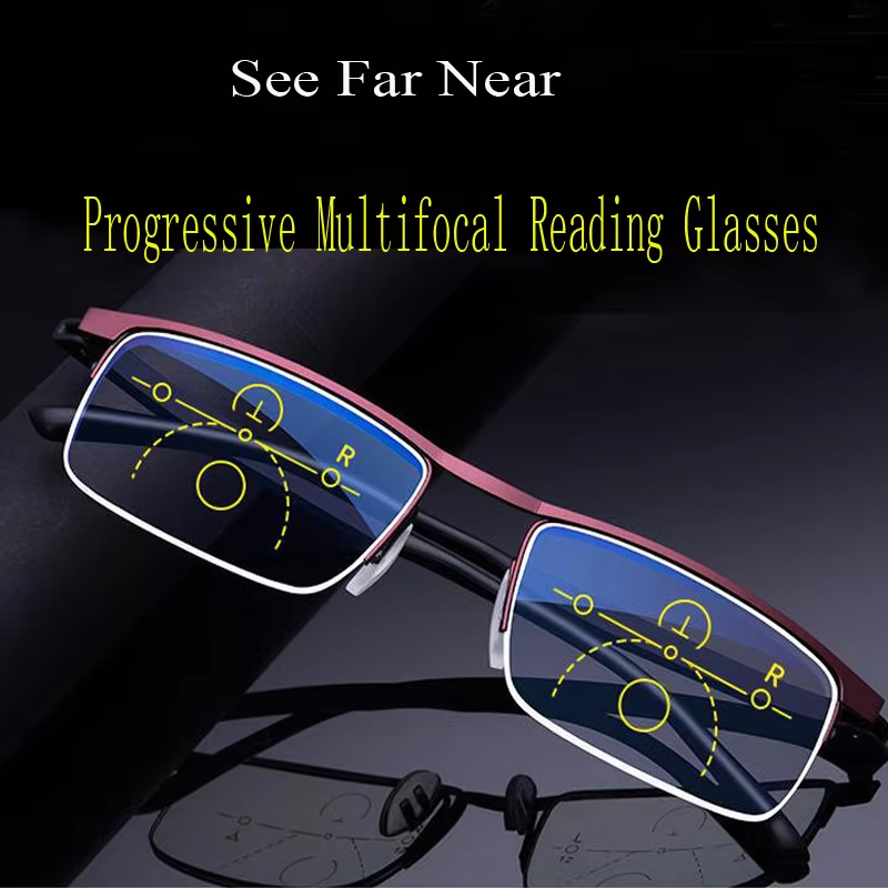 Lunettes de lecture progressives multifocales, Anti rayons bleus, demi-monture en alliage métallique, pour hommes et femmes, 1.5 1.0 2.5 noir, offre spéciale