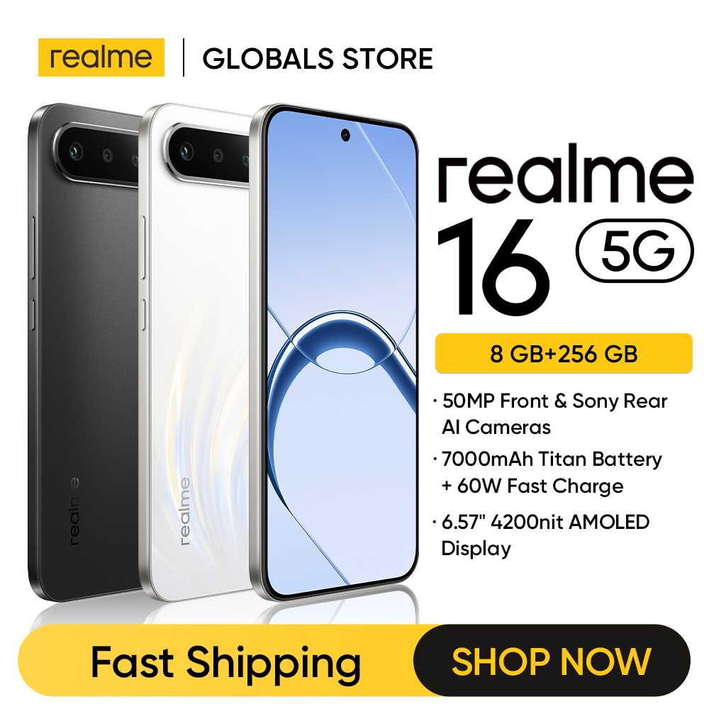 Смартфон realme 16 5G с NFC, AMOLED-дисплеем 6,57 дюйма 120 Гц, двойной AI-камерой 50 МП, аккумулятором 7000 мАч, зарядкой 60 Вт, IP69 Pro