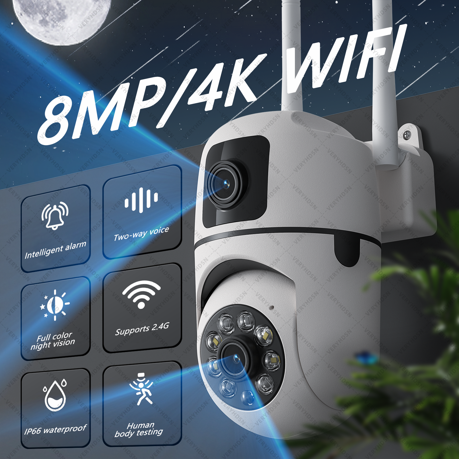 8MP デュアルレンズ IP カメラ屋外 Wifi 監視カメラ PTZ デュアルスクリーン AI 自動追跡セキュリティ保護ビデオ防水