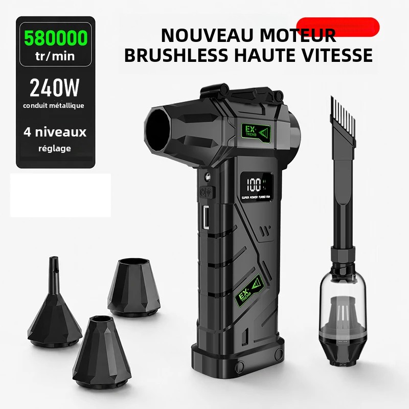 Ventilateur puissant à 580000 tr/min, moteur sans balais haute vitesse, souffleur d'air, aspirateur sans fil, souffleur de neige électrique, éclairage LED