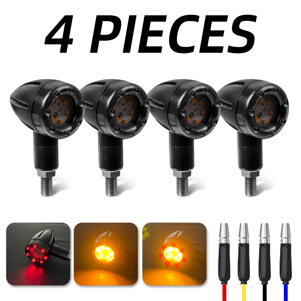 4 unids/set de luz de freno LED para motocicleta, señal de giro ámbar y roja, indicador de luz trasera, bombillas de señal de advertencia, lámparas, accesorios de Motor