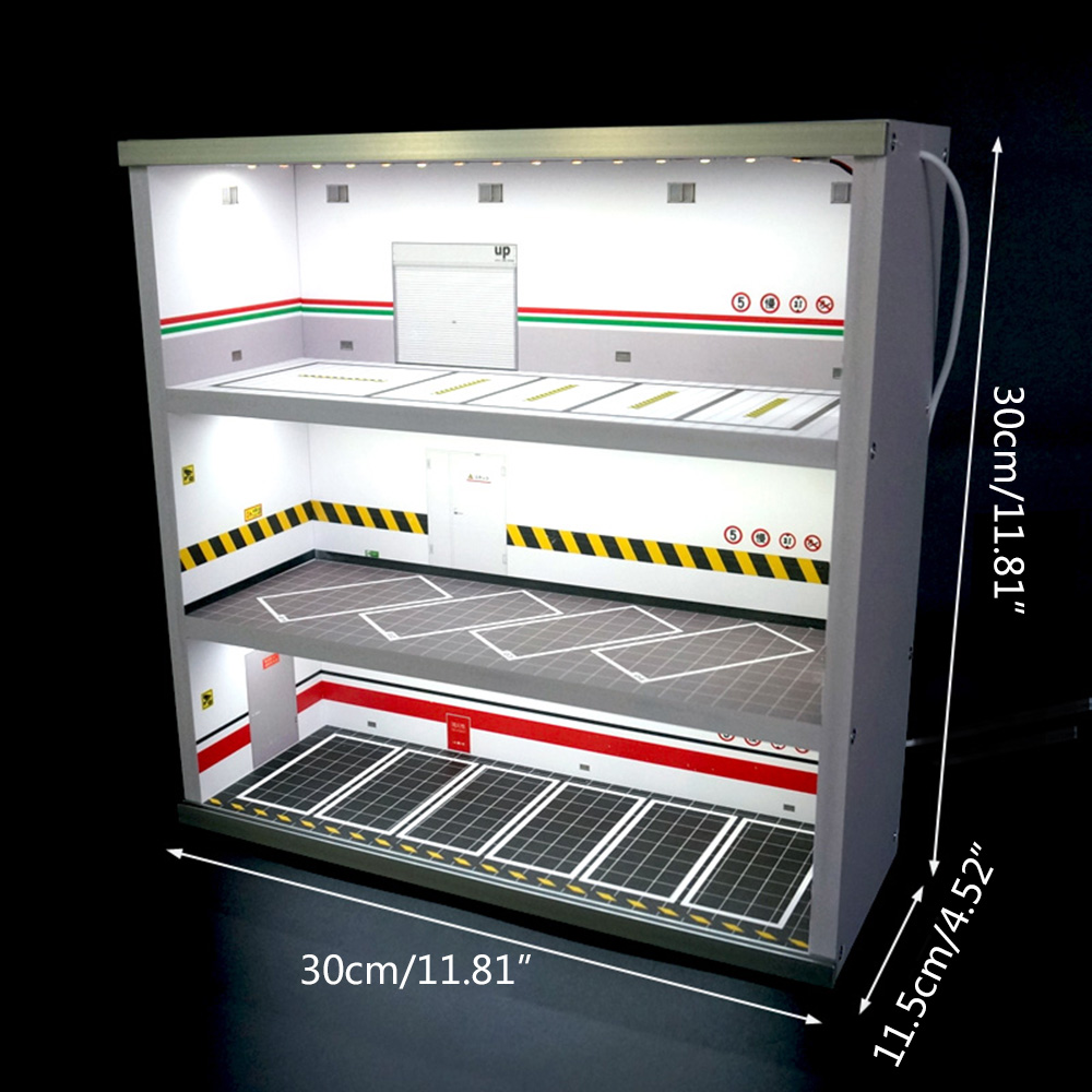 Vitrina de 3 capas para coche, vitrina de garaje con luz LED, modelo fundido a presión, 1: 64