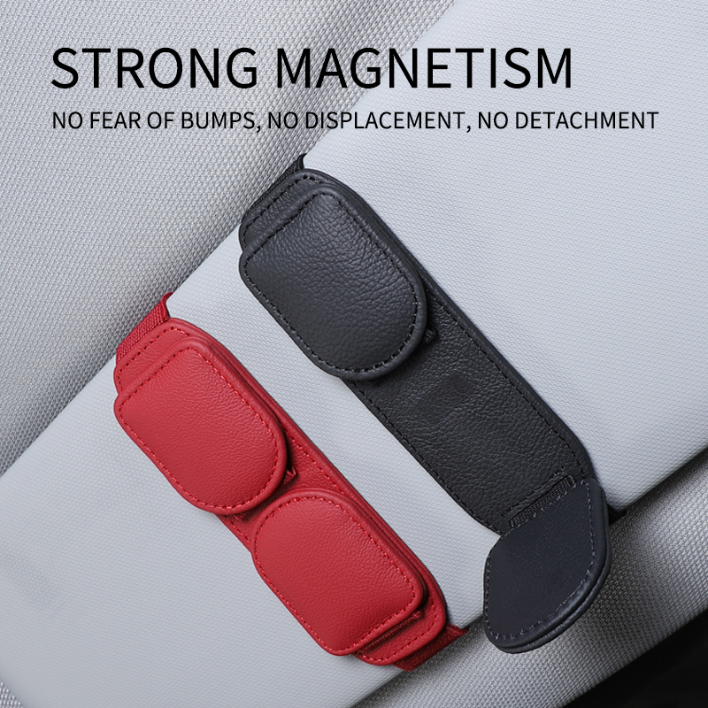 Zonnebrilhouder voor in de auto, magnetische leren brilclip, zonneklep, dubbele kaartclip, zonnebrilhouder en autokaartclip