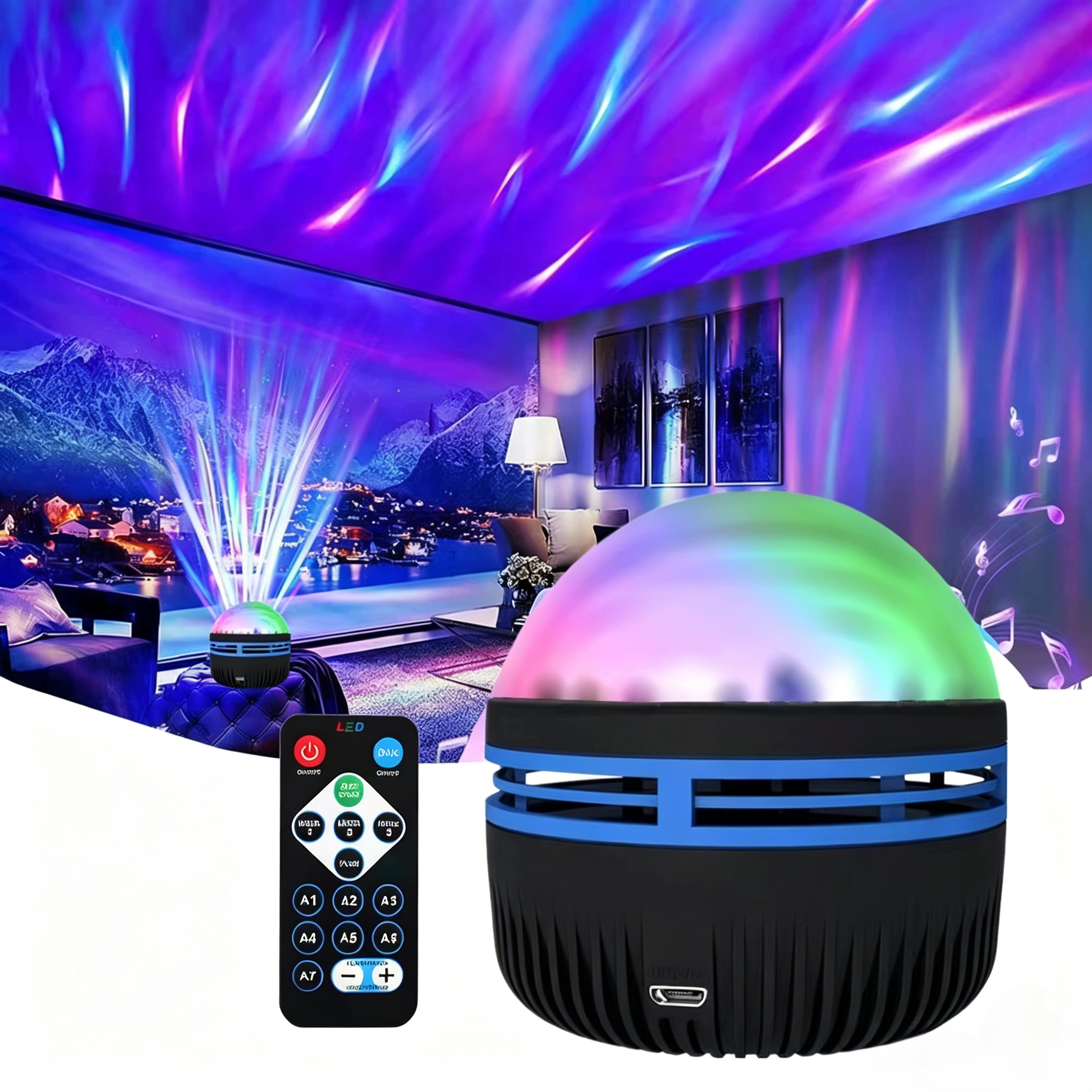 ออโรร่าโปรเจคเตอร์ LED โคมไฟรีโมทคอนโทรล USB 5V โปรเจคเตอร์ไฟกลางคืนเปลี่ยนสีสำหรับตกแต่งห้องเด็กของขวัญวันเกิด