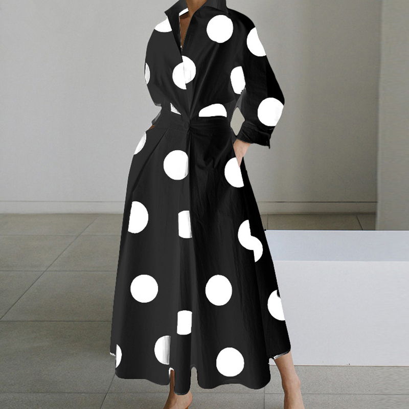 Vestido camisero elegante para mujer, Túnica de manga larga con botones, Midi, con cuello en V, para oficina y fiesta, Otoño, 2023