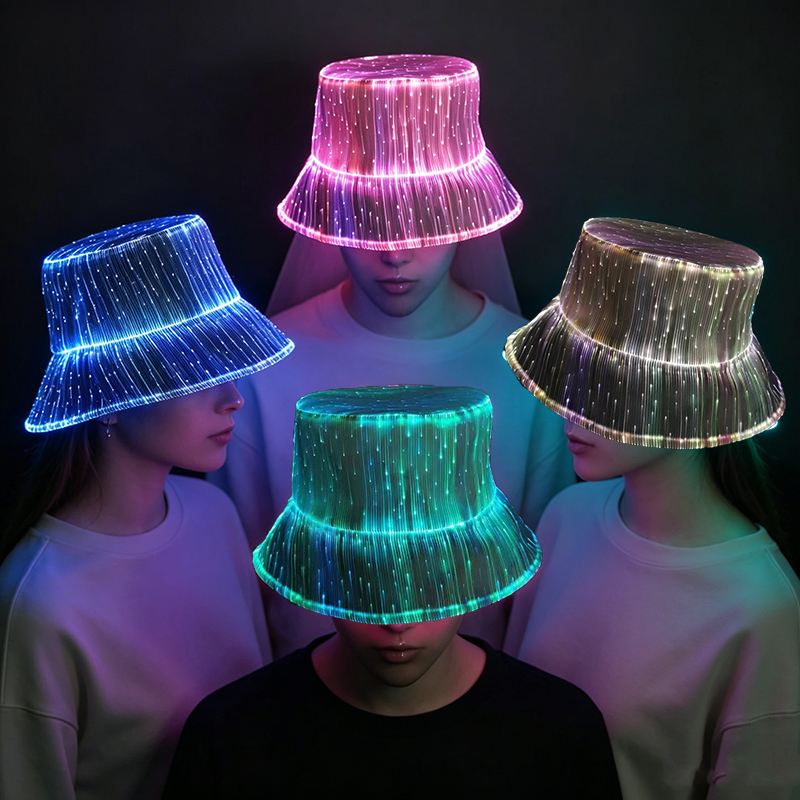LED ไฟเบอร์ออปติกนีออนหมวกชาวประมงหมวกส่องสว่างเปลี่ยนสีหมวกไนท์คลับคอนเสิร์ตบาร์ Props Hiphop Dance Stage Show Decor