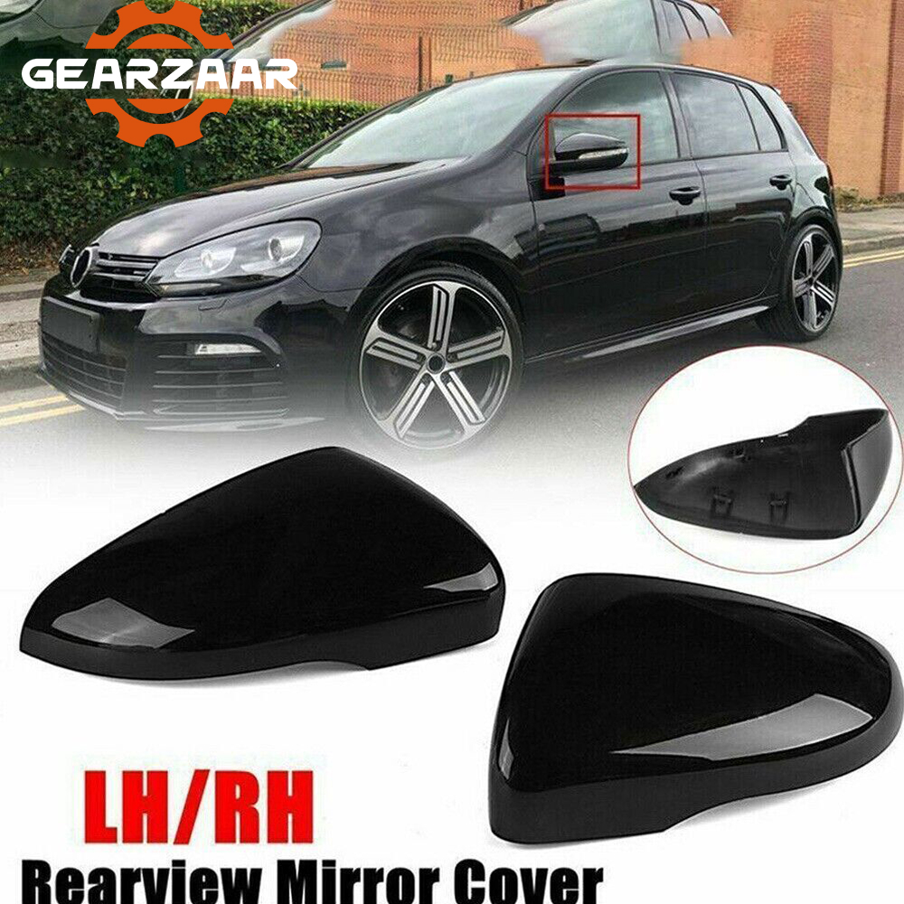 Gloss Preto Porta Asa Espelho Capa Caps, L e R para VW Golf GTI MK6 2009-2013, 2pcs