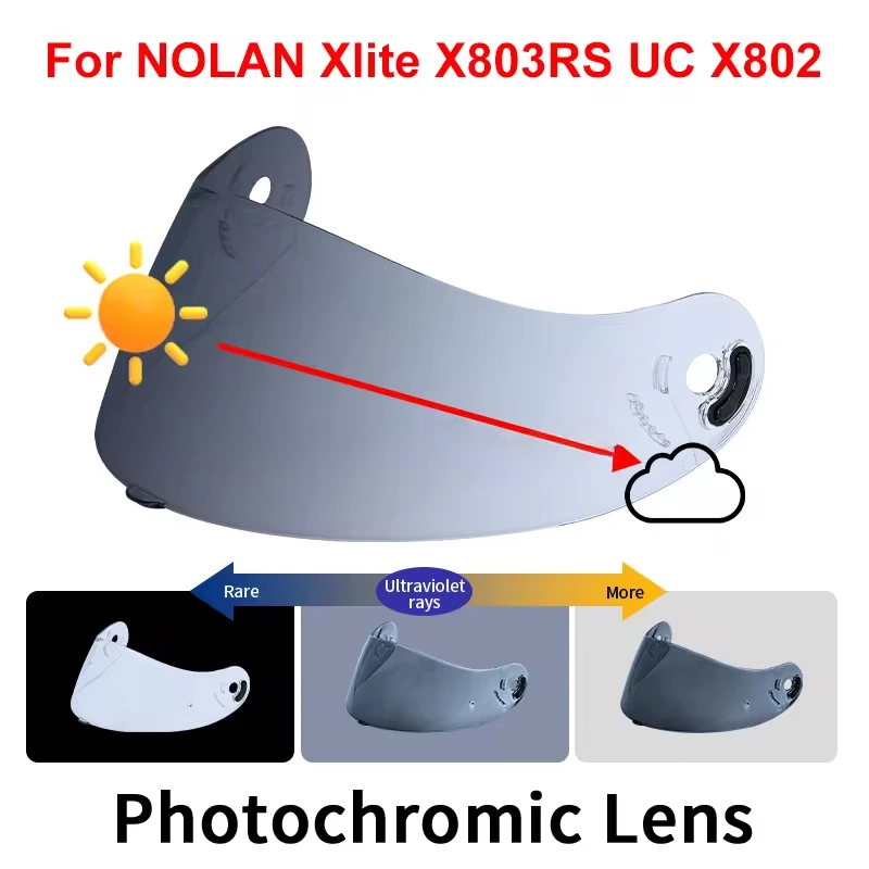 Lentes de viseira de proteção fotocromática para NOLAN X-803 X-802 X-702 X-661 X603 Viseira de rosto inteiro Viseira Capacete Peças de capacete de corrida