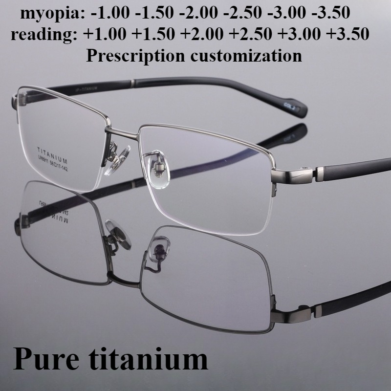 Gafas grandes de titanio puro para hombre, 58mm-155mm, montura de negocios, medio marco, gafas de lectura antiluz azul para miopía de cara grande