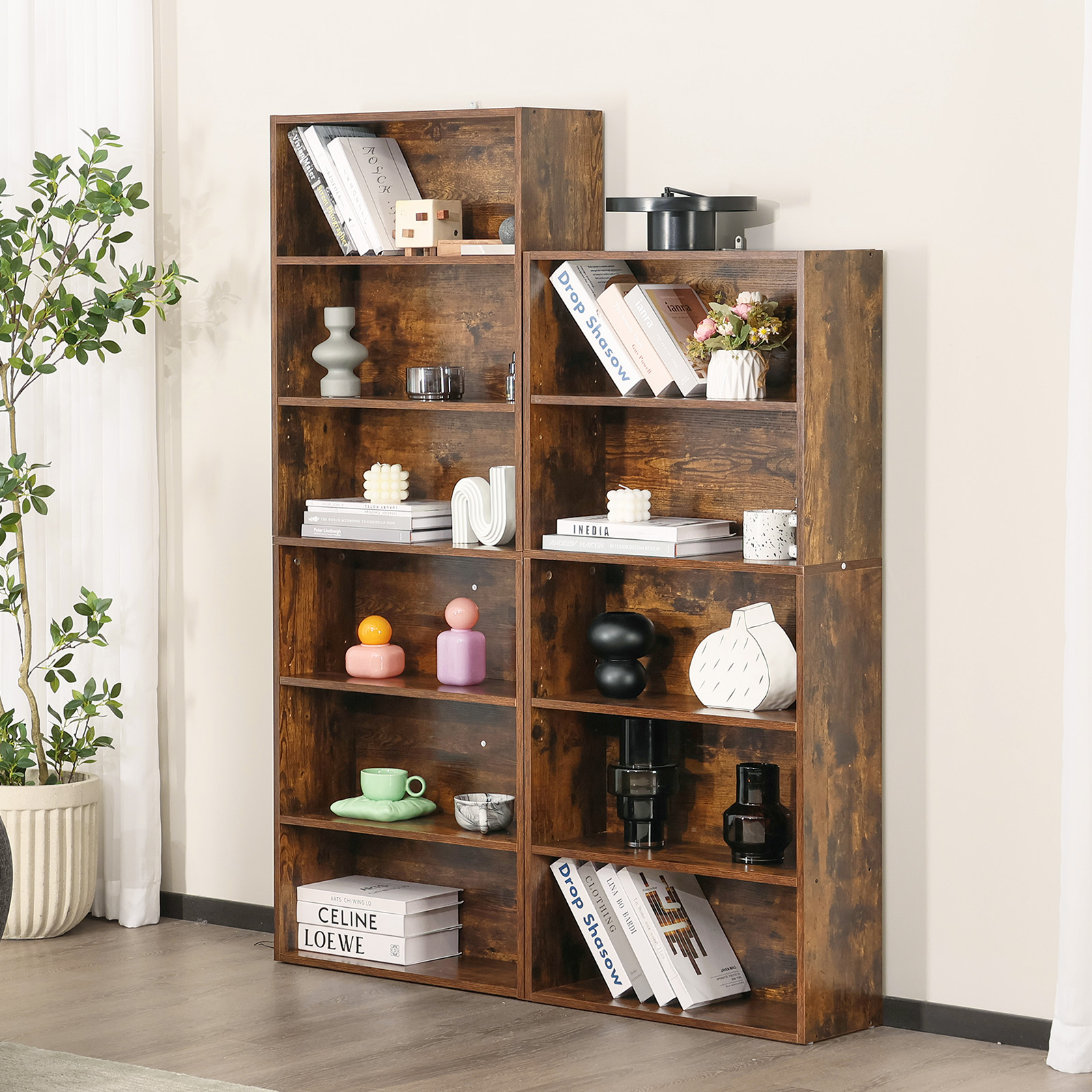 JHK Bibliothèque à étagère en bois à 6 niveaux, bibliothèque ouverte sur pied de 63 pouces de haut pour le salon et le bureau à domicile, rangement personnalisé