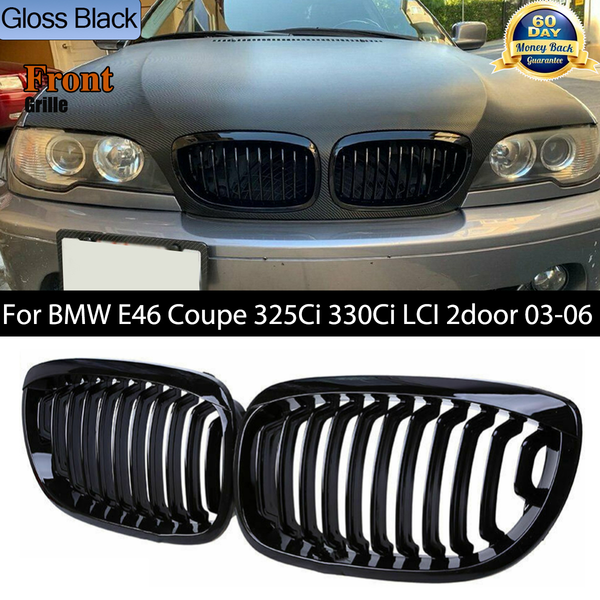 Auto Nier Grill Voorbumper Gloss Black Racing Grill voor BMW E46 Coupe 325Ci 330Ci LCI 2 deur 2003-2006 voor BMW 3 Serie