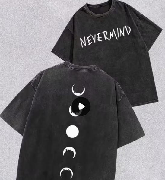 Двусторонняя футболка с круглым вырезом и принтом в ретро-стиле "NEVERMIND Lunar Phase Changes", винтажная, с эффектом потертости.