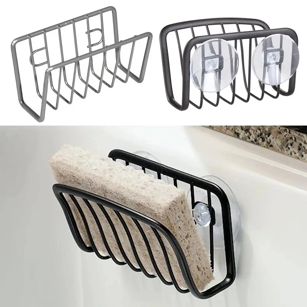 Soporte de esponja para fregadero de cocina, ventosa de acero inoxidable, carrito de esponja, suministros de cocina, organizador de cocina para fregadero montado en la pared