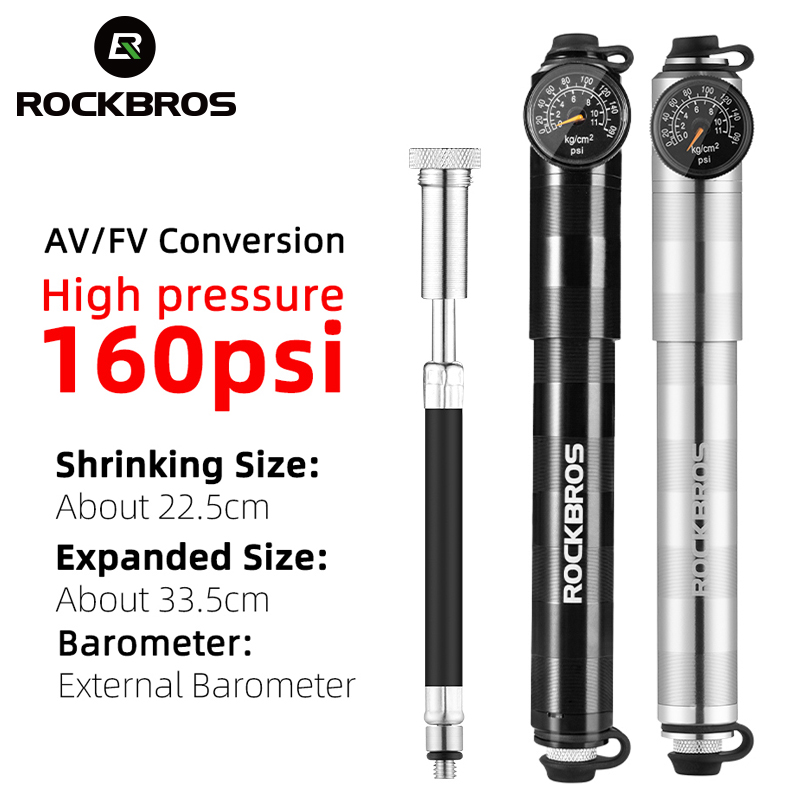 ROCKBROS 160psi pompe à vélo baromètre de pression d'air gonfleur de vélo en alliage d'aluminium vtt moto de route FV AV pompe de cyclisme Portable