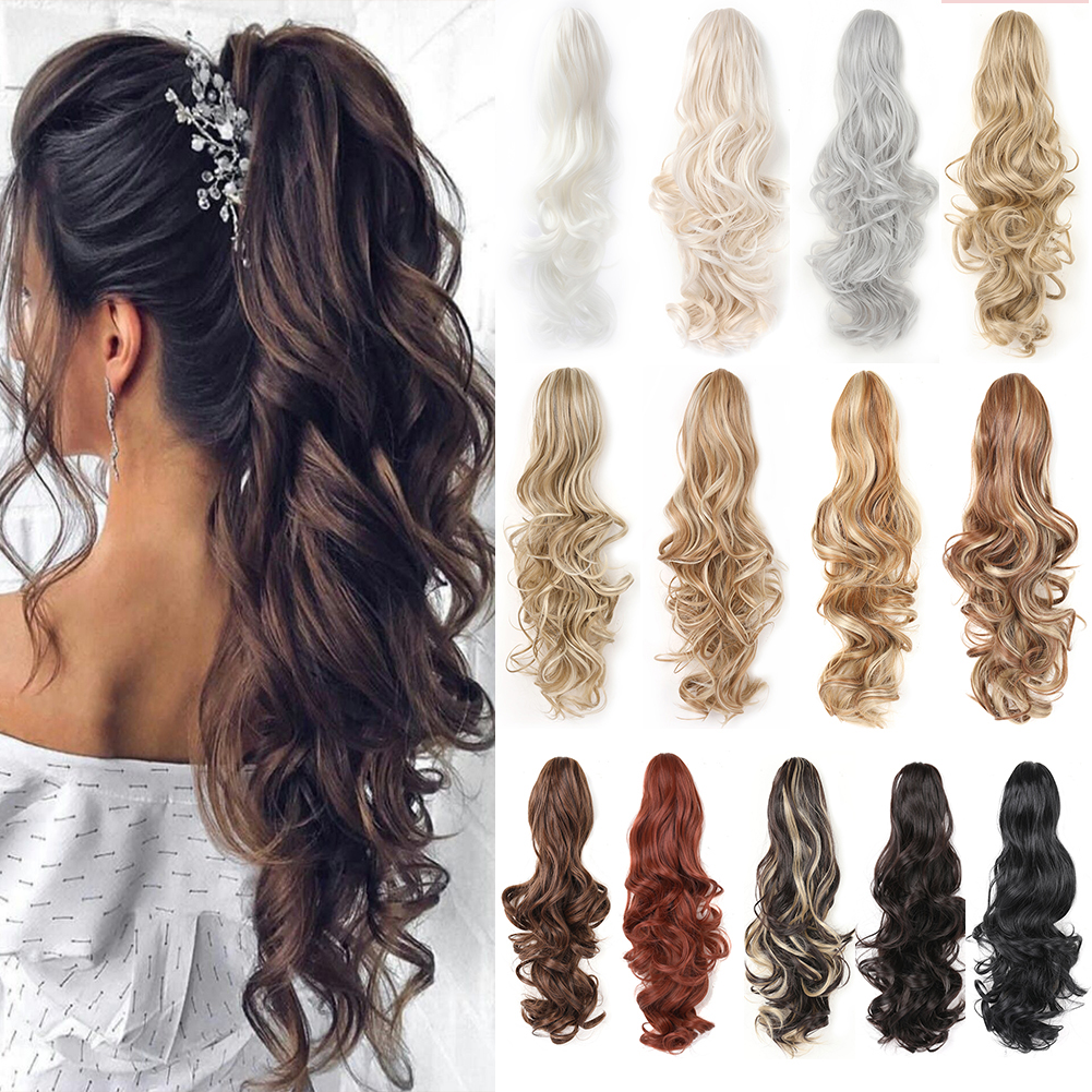 Claw คลิปในต่อผมหางม้าวิกผมสังเคราะห์ CURLY Wavy Hair EXTENSION 18 และ 24 นิ้วยาว Hairpieces หางม้าสําหรับหญิงสาว