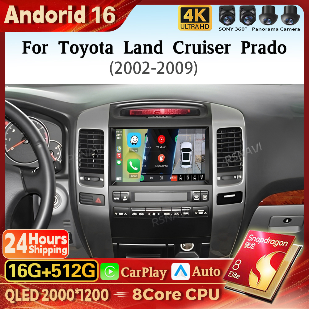 Android15 Carplay Autoradio Multimedia-Player für Toyota Land Cruiser Prado 120 3 III 2002-2009 Autoradio Stereo 2din 16G-512G