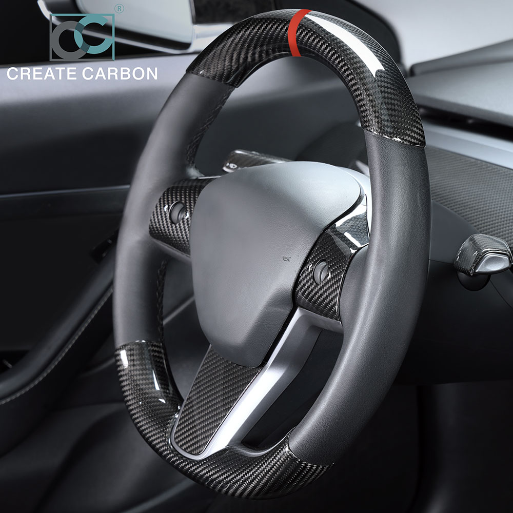 Housse de volant de voiture en Fiber de carbone véritable, accessoires d'intérieur pour Tesla modèle 3 (2017 – 2023) modèle Y (2017-2025)