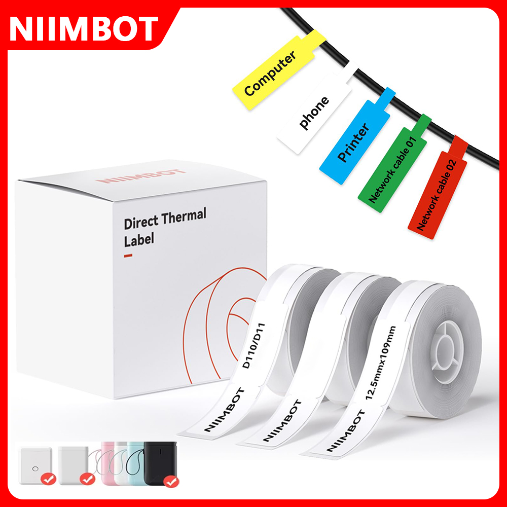 Niimbot ความร้อนป้าย 1 ม้วนกระดาษกาวกันน้ําสี UV สติกเกอร์สําหรับ D11/D110/D101 Mini แบบพกพาเครื่องพิมพ์ Label Maker