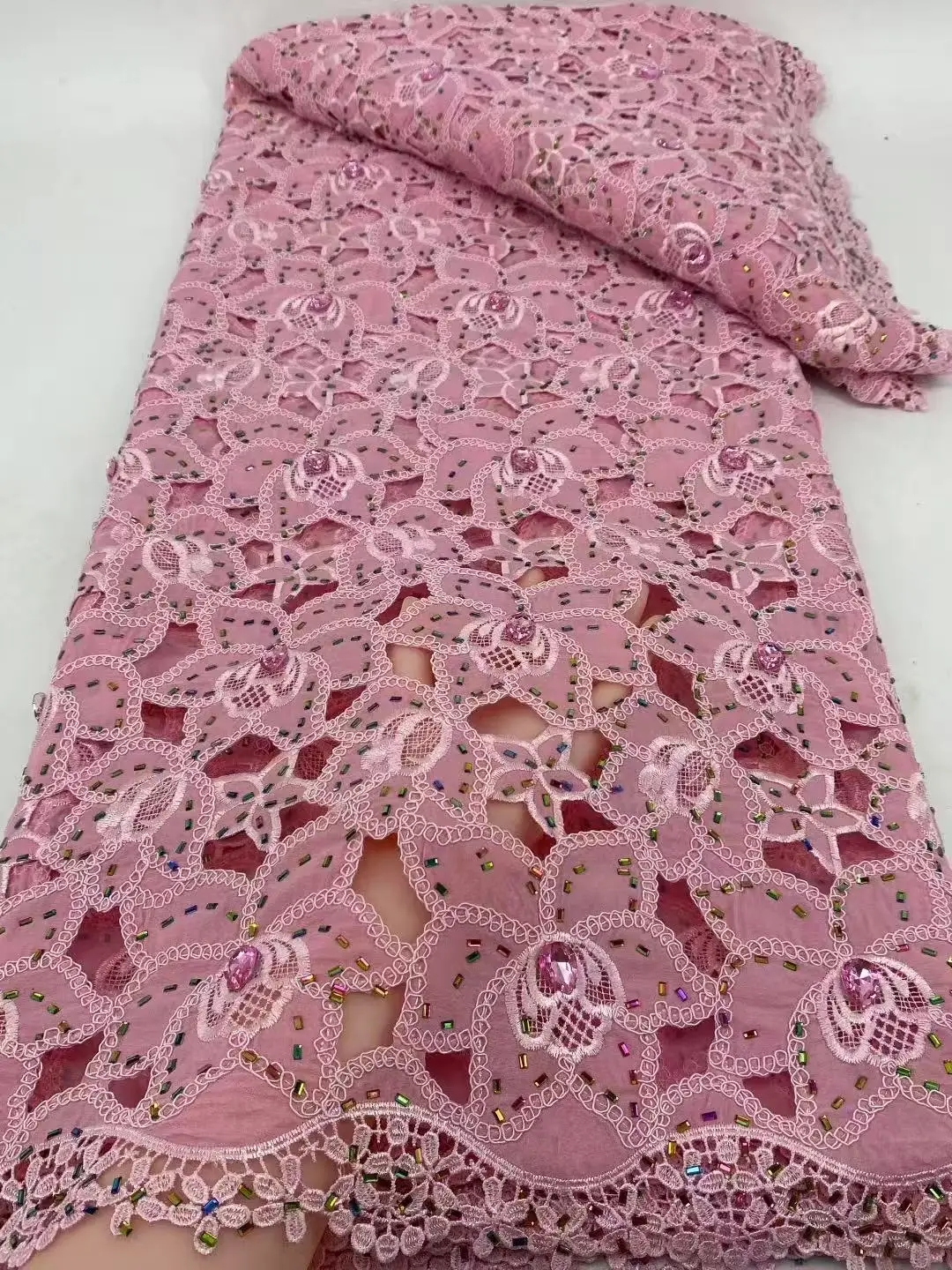 Tecido de renda guipure africano com strass 2025 renda solúvel em água de alta qualidade vestido de festa nigeriano costura