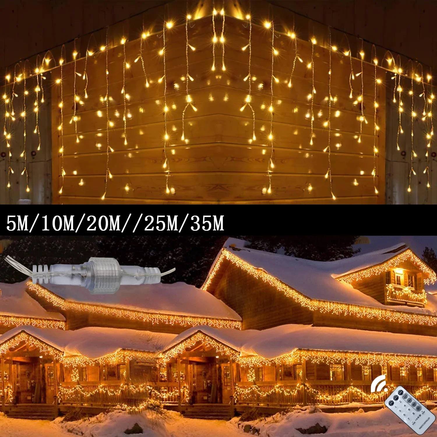 Décoration de noël 2024 Led lcicle lumières rideau extérieur guirlande rue guirlande sur la maison fée chaîne lumière Ramadan 2025