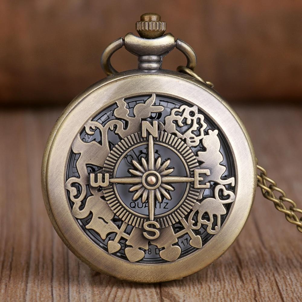 Relógio de bolso retrô oco em bronze