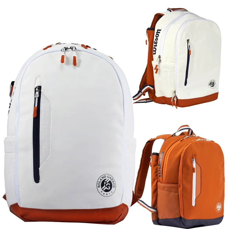 Wilson Roland Garros Clay กระเป๋าเทนนิสภาษาฝรั่งเศสคําเปิดทัวร์ที่ระลึกไม้เทนนิสกระเป๋าเป้สะพายหลังสูงสุดสําหรับ 2 ไม้พร้อมช่อง