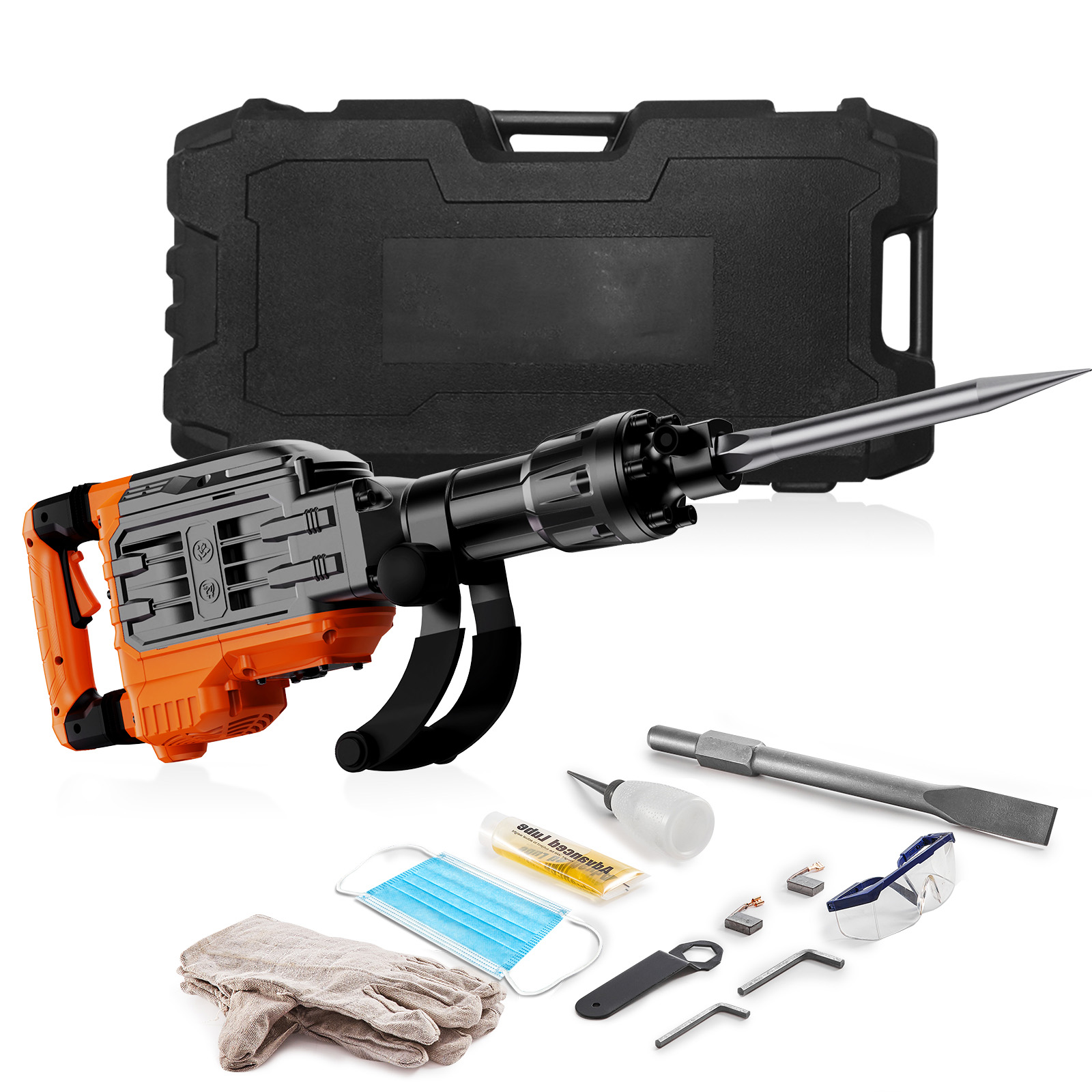 SucceBuy Martelo de demolição 3500W Disjuntor de concreto 2 peças Luvas de cinzel para trincheira 1900 BPM Martelo elétrico resistente