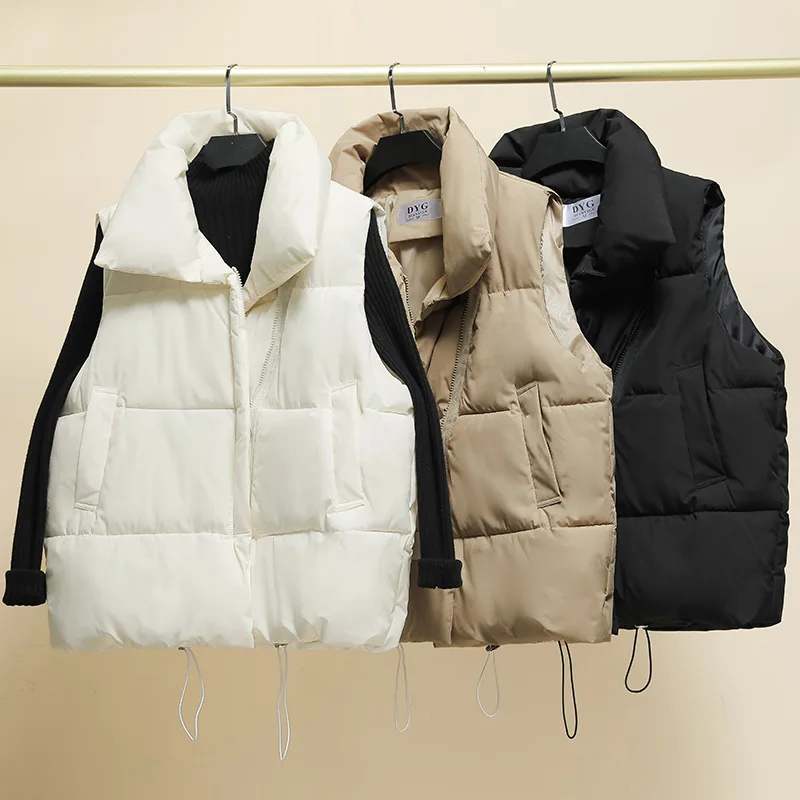 Frauen Weste Parkas ärmellose feste Jacken Reiß verschluss Spleiß dicke Westen Taschen stehen Kragen Mäntel warm elegante Dame Parka
