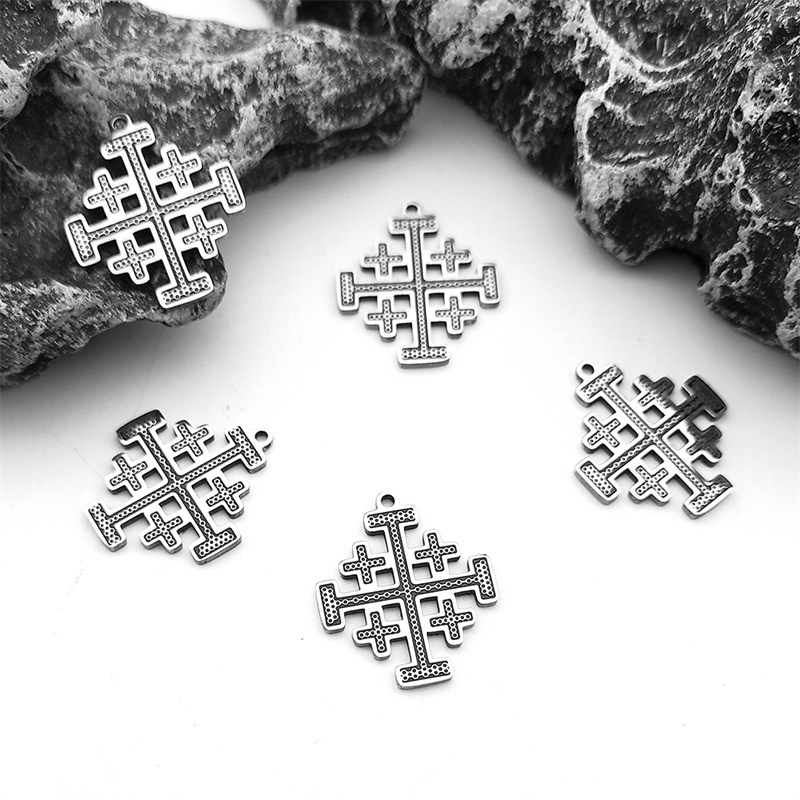 5PCS Religion Goth Jerusalem Cross Charm Stainless Steel Pendants for Amulet Jewelry Making DIY Necklace Craft Accessories