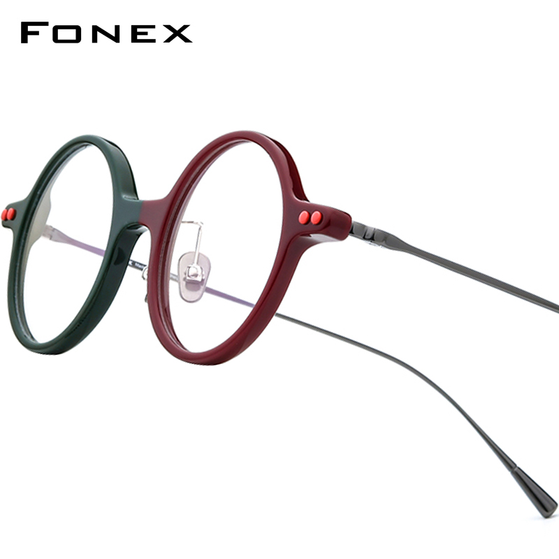 FONEX Bingkai Kacamata Titanium Asetat Wanita Desain Merek Baru Kacamata Bulat Retro Antik Kacamata Pria Kacamata Jepang 85701