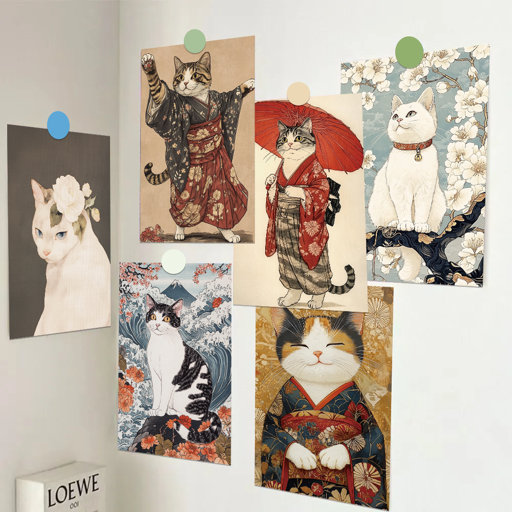 Postales de gato de estilo japonés para dormitorios y dormitorios, decoración de pared minimalista con tarjetas de mensaje, tarjetas de regalo creativas, 10 Uds.