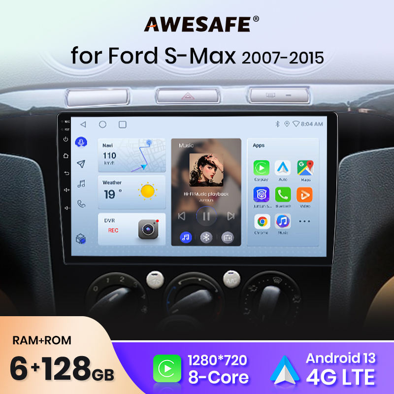 Radio samochodowe AWESAFE PX9 Plus dla S max S-Max 2007-2015 bezprzewodowe CarPlay Android Auto nr 2 din 2din DVD
