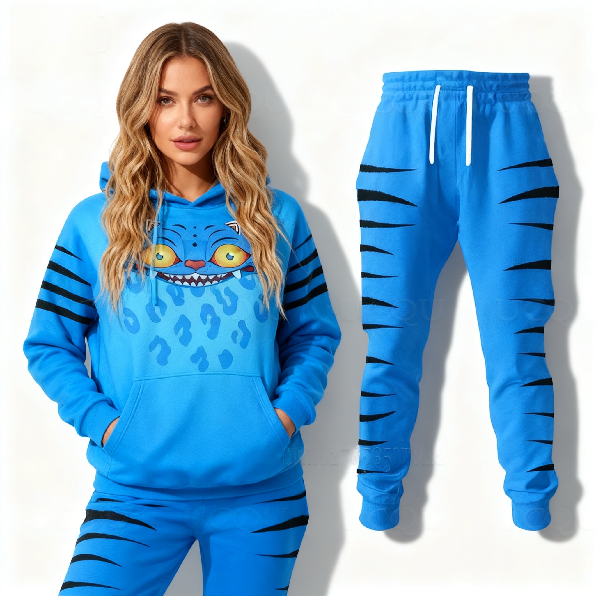 Autumn and Winter Hoodie Set Cosplay Tiger Witch Hunt Group Oversized Korean Style American Street Set Fun Women's Clothing